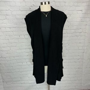 Soft Surroundings Women's MESA Draped Sleeveless Cardigan Black Open Front 1X